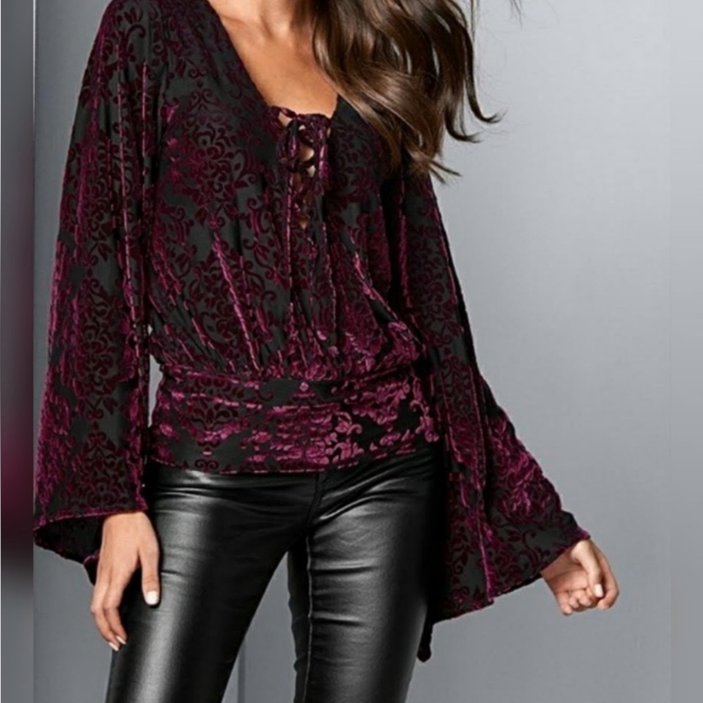 Y2K Velvet Burnout Top Womens Medium Venus Whimsigoth‎ Fairy Sleeves Romantic - Picture 10 of 10